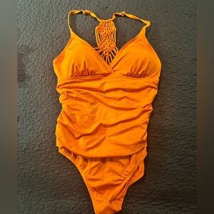 Women’s Hilor sexy crochet back Orange one piece swim suit XL